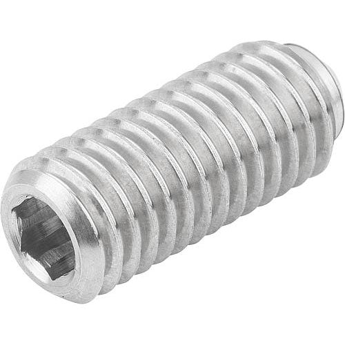 KIPP K0316.16 SPRING PLUNGER STANDARD SPRING FORCE D=M16 L=33, STAINLESS STEEL, COMP:BALL STAINLESS STEEL Supply