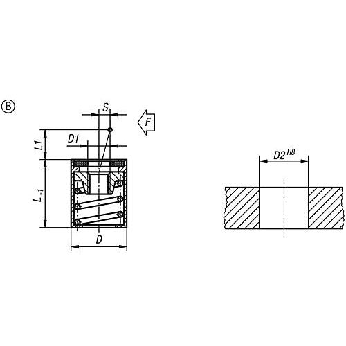 KIPP K0370.32064 LATERAL SPRING PLUNGER, SPRING FORCE WITHOUT THRUST PIN, FORM:B W. SEAL D=10,  L1=7,5, ALUMINIUM, COMP:STEEL Fashion