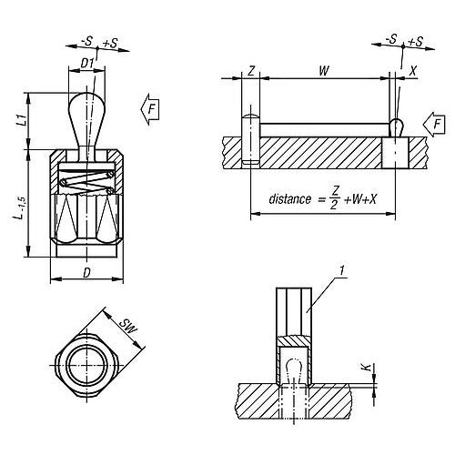 KIPP K0371.3075X12 LATERAL SPRING PLUNGER SPRING FORCE, WITH THREADED SLEEVE W. SEAL, D=M12 L=11,5, STEEL, COMP:STEEL Sale