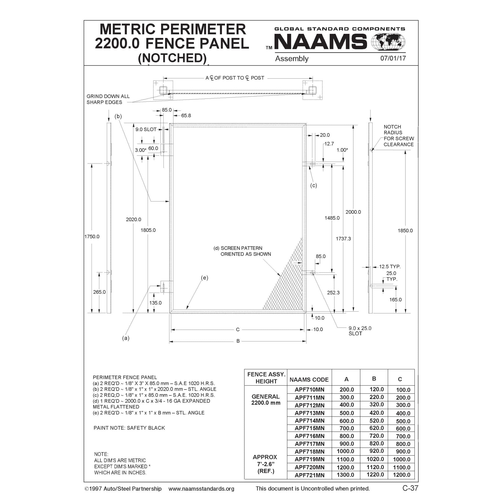 NAAMS Fence Panel APF710MN Notched Online