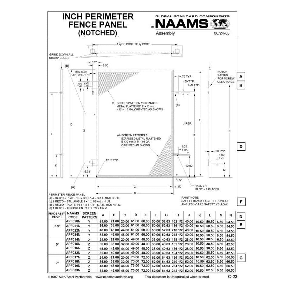 NAAMS Fence Panel Notched APF019N on Sale