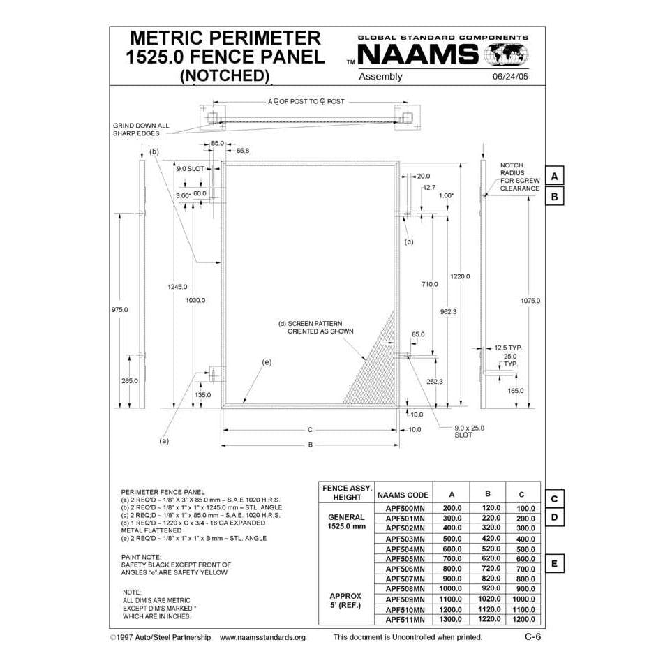 NAAMS Metric Fence Panel APF505MN Online Sale