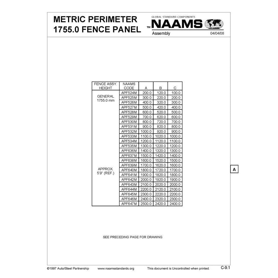 NAAMS Metric Fence Panel APF642M Online now