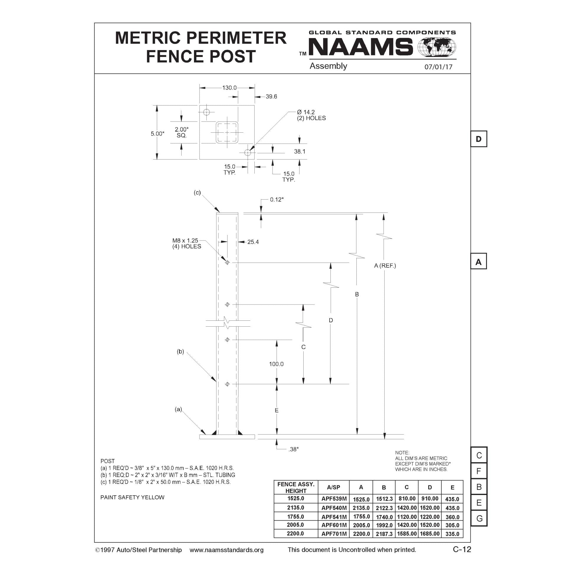 NAAMS Metric Fence Post APF539M Online now