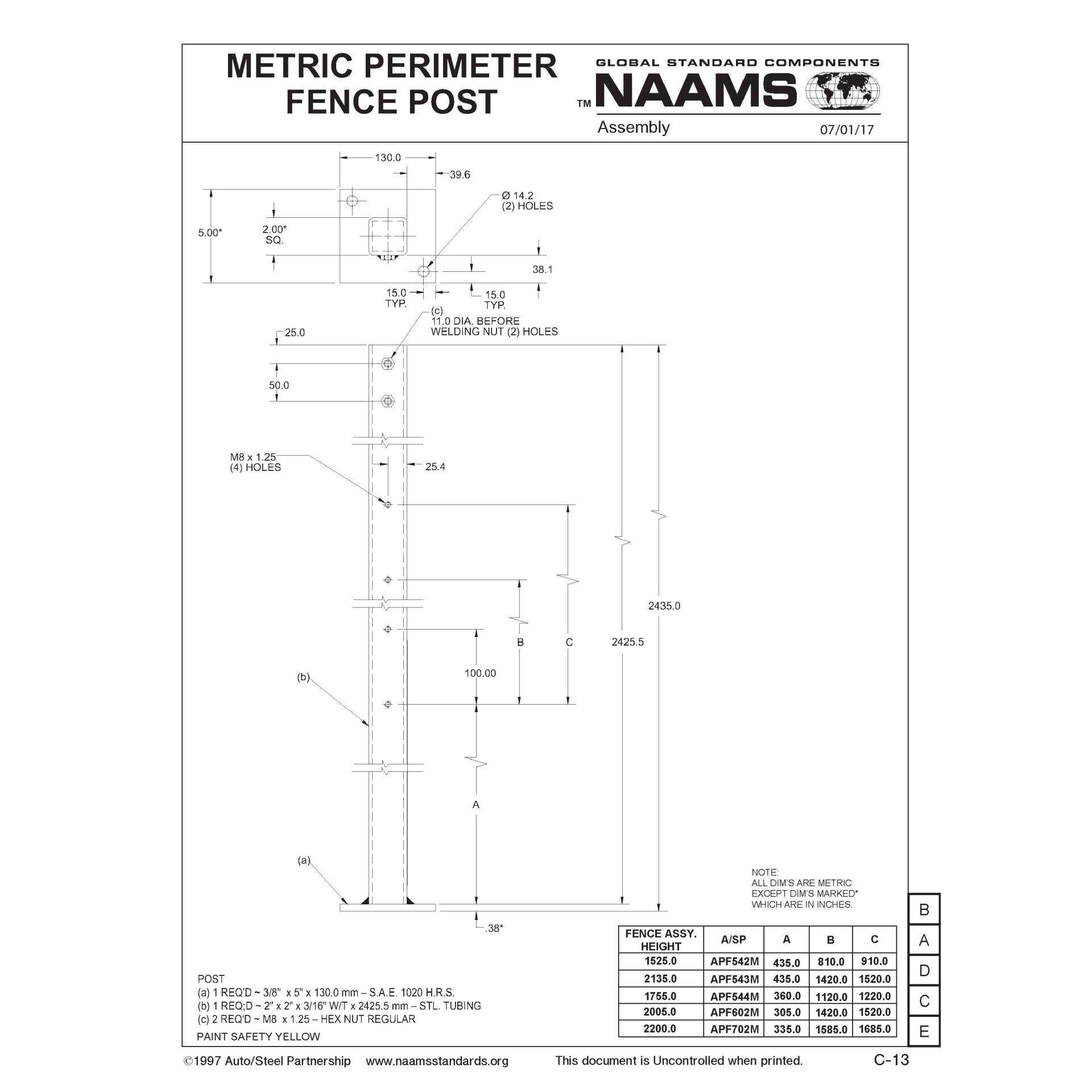 NAAMS Metric Fence Post APF702M Online