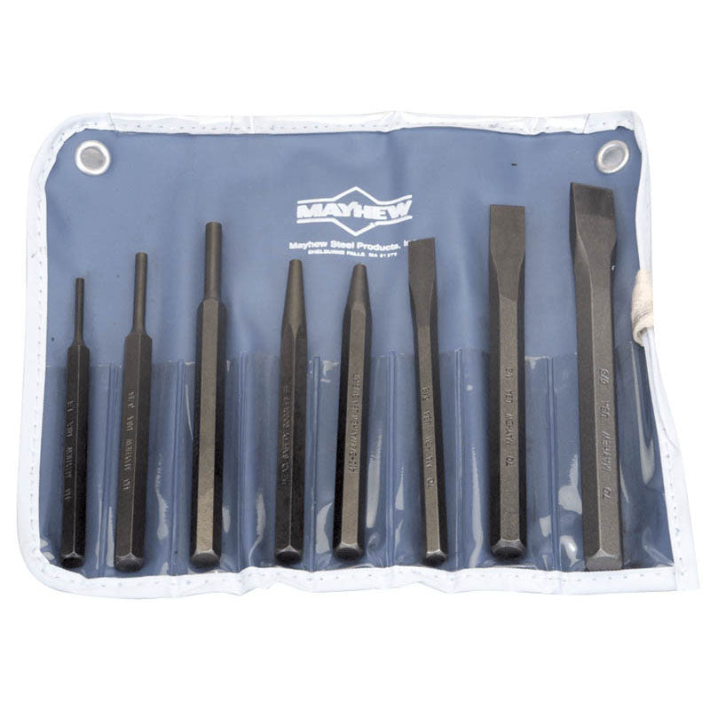 Mayhew KS509RC 8 Pieces Punch & Chisel Set, includes 3 Punches, 1Center Punch, 1 solid Punch, 3 Cold Chisels Online now