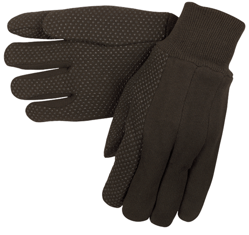 Memphis KB517800L Brown Jersey Gloves – Clute Pattern – Plastic Dotted Palm Side – Knit Wrist – Size Large Sale