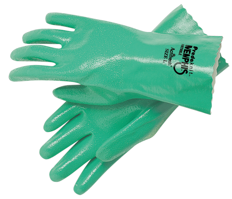 Memphis KB519782XL Predaknit Gloves – Green – Full Rough Nitrile Coating – Interlock Lined – 12" Gauntlet Cuff – Size X-Large on Sale