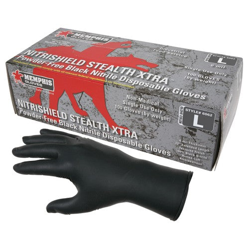 Memphis KB516062M NitriShield Stealth Gloves – 6 mil Black Nitrile – Industrial/Food Grade – 12″ Powder Free – Box of 100 – Size Medium Fashion