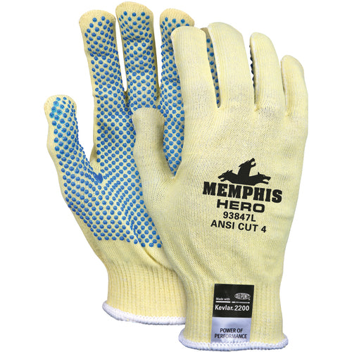 Memphis KB5193847L MCR Safety Cut Pro Hero Gloves – 13 Gauge Kevlar / Stainless Steel / Spandex – PVC Dots on Palm – Size Large Discount