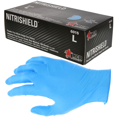 Memphis KB516015M NitriShield Gloves – 4 mil Blue Nitrile Industrial/Food Service Grade – Textured Grip – Powder Free – Box of 100 – Size Medium Fashion
