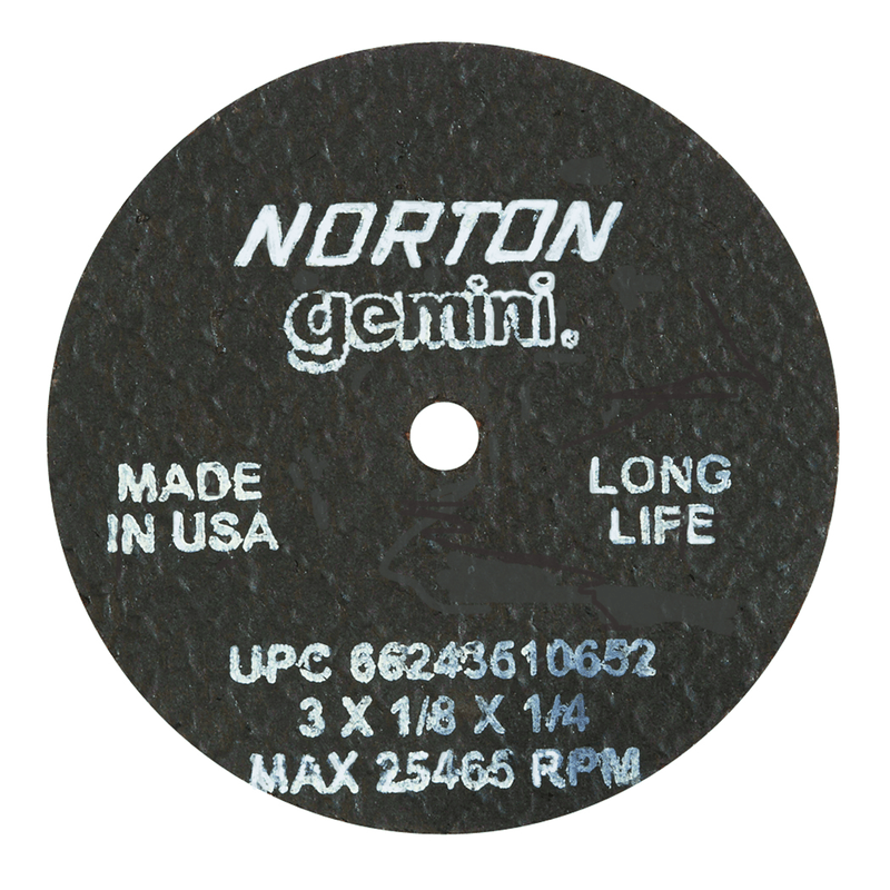 Norton Abrasives MH60030010653 3 x 1/8 x 3/8" Gemini Long Life Small Diameter Cut-Off Wheel <=3" A 36 V B25 Type 01/41 Supply