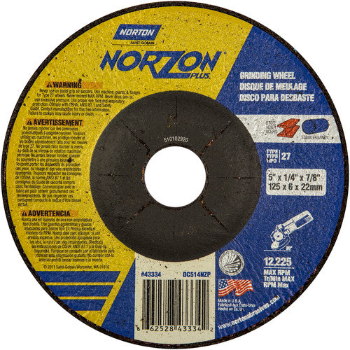 Norton Abrasives MH60050043334 5"x1/4"x7/8" NorZon Plus Non-Woven Depressed Center Wheel Type 27 Online Sale