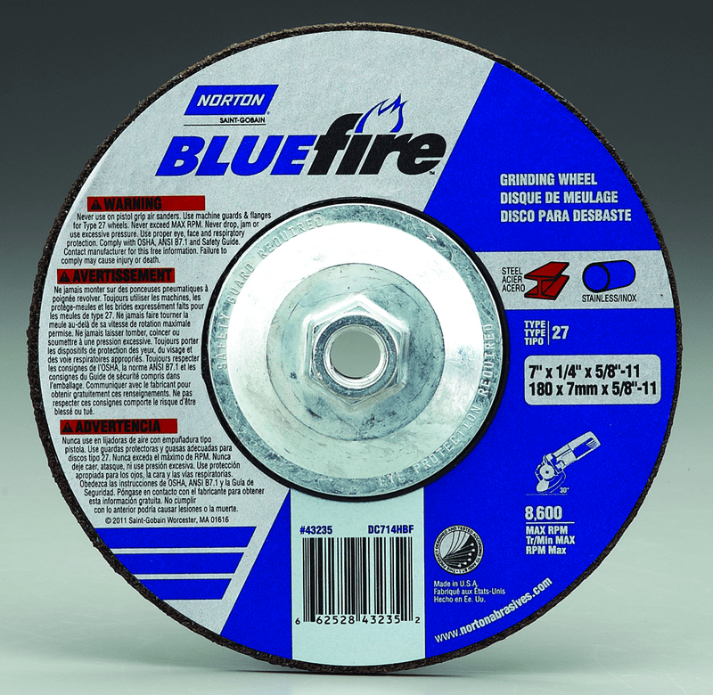 Norton Abrasives MH60050043217 5 x 1/4 x 5/8 – 11" BlueFire Grinding Wheel ZA 24 S Type 27 Online Sale