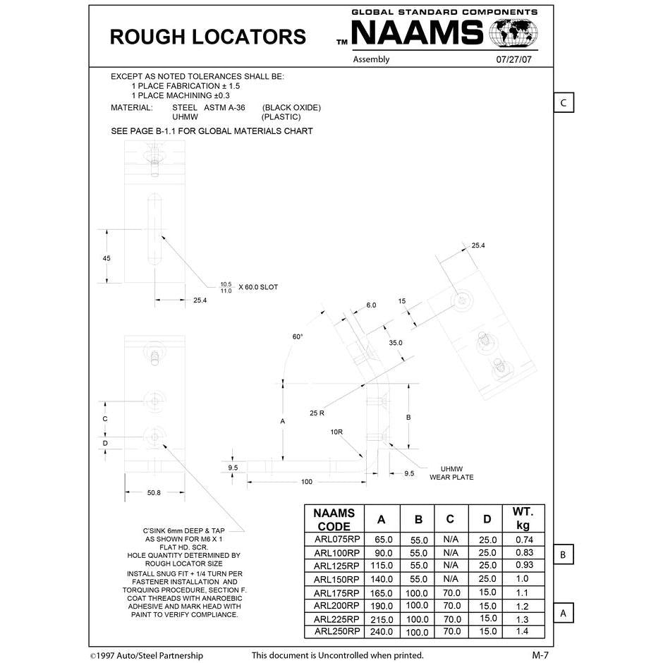 NAAMS Rough Locator ARL075RP L-Shape Inside Bend with UHMW Online
