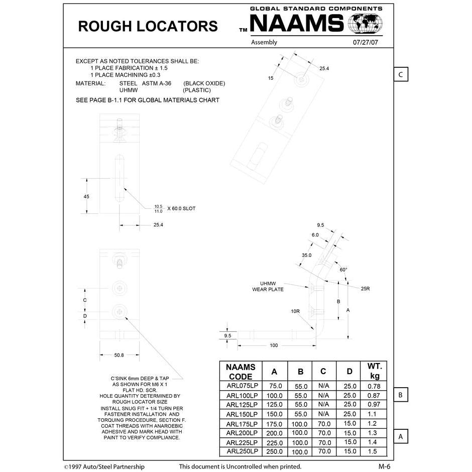 NAAMS Rough Locator ARL075LP L-Shape Outside Bend with UHMW Fashion