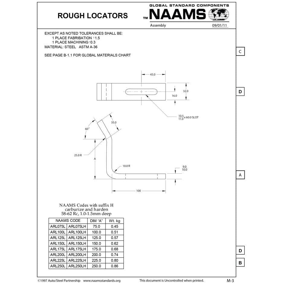NAAMS Rough Locator ARL075LH L-Shape Outside Bend Hardened on Sale