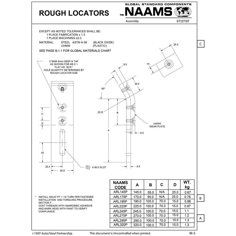 NAAMS Rough Locator ARL245P I-Shape with UHMW on Sale